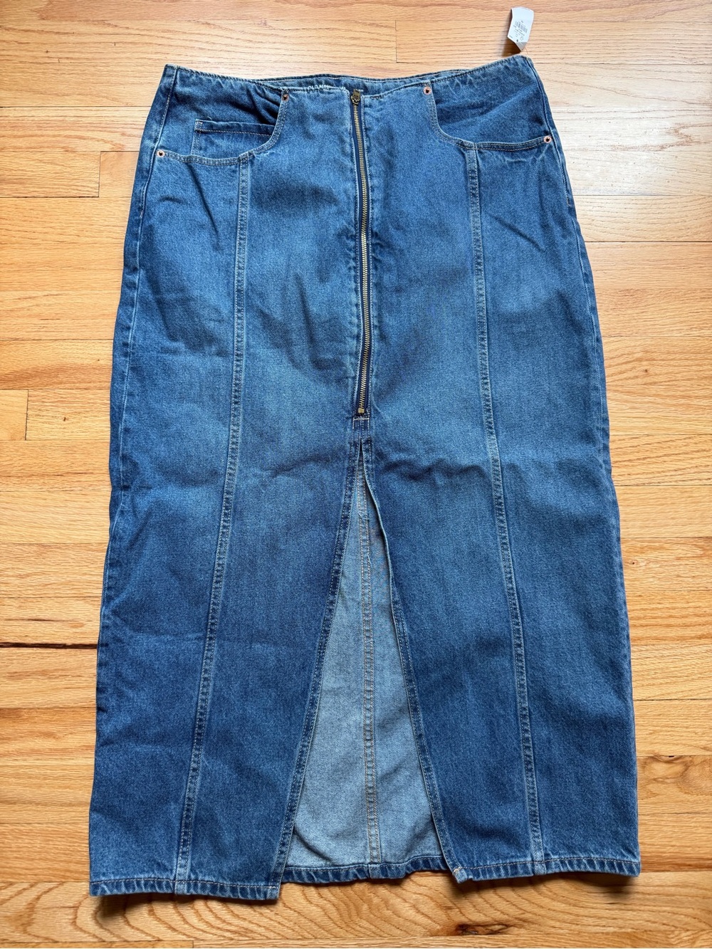 Old Navy Classic Blue Denim Midi Skirt with Front Zip NWT